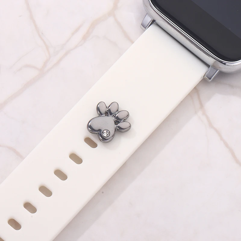 Dijes de correa de reloj de pata de perro y gato para Iwatch, pulsera inteligente de silicona, dijes de uñas de Metal, joyería decorativa, dijes de