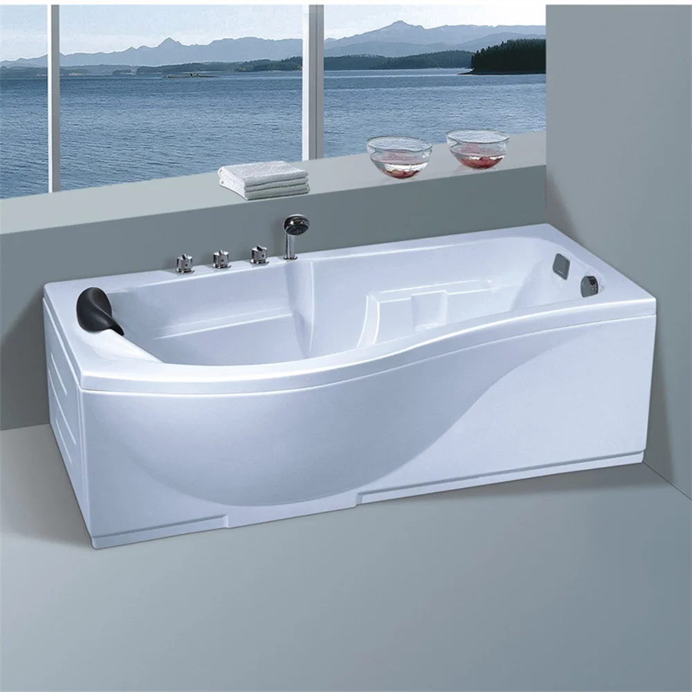 LED Underwater Light Rectangle Shaped Bathroom Corner Massage Baths Whirlpool Massage Bathtub With Rose Gold Hardware