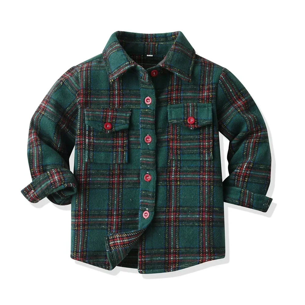 Children Autumn Plaid Long Sleeved Shirt Brother Sister Cotton College Style Thickened Boys Shirts Girls Blouse