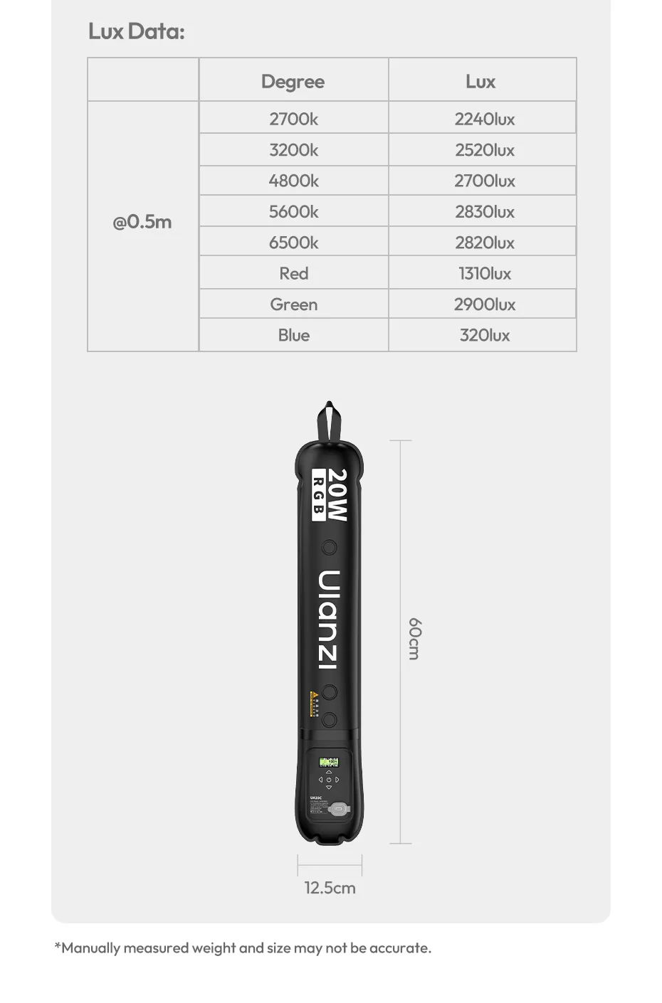 20W RGB Magnetic Air Tube Light 1800-10000K Full RGB Portable Air Tube Light for