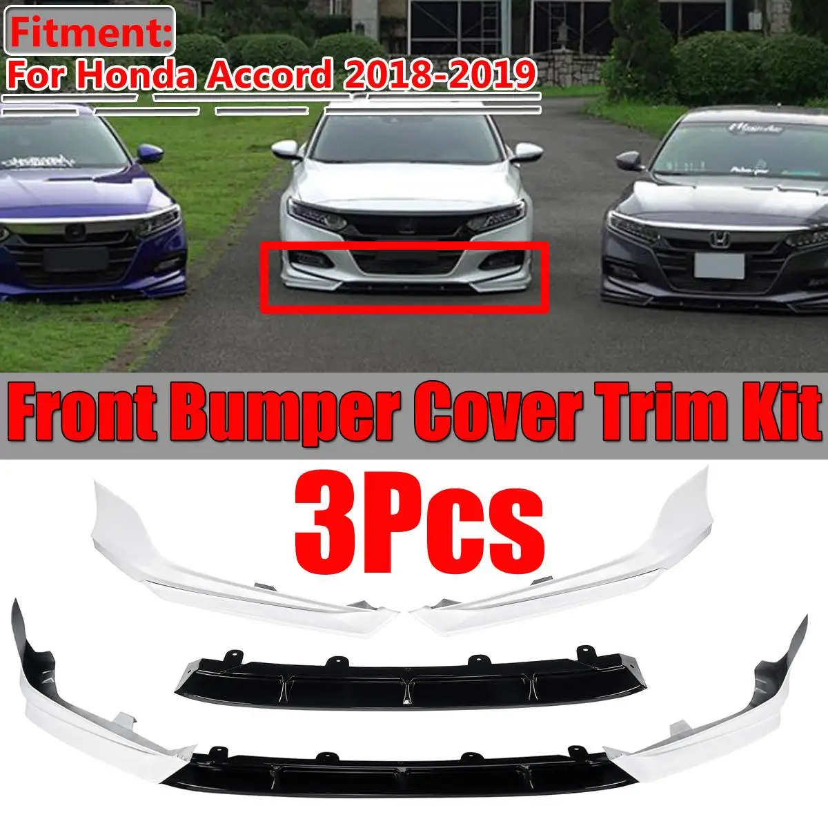 

3pcs Car Front Bumper Splitter Lip Spoiler Diffuser Guard Surround Molding Cover Trim Body Kit For Honda For Accord 2018-2019