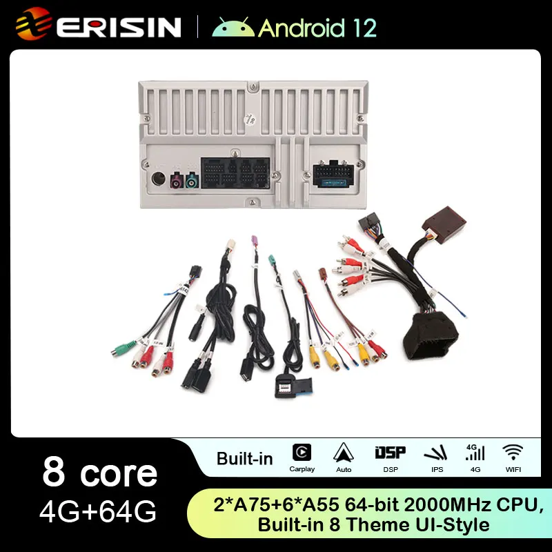 Erisin 안드로이드 12.0 오토라디오 GPS 내비게이션, 아우디 A4 S4 RS4 B9 B7 시트 EXEO 무선 카플레이, 자동 4G WiFi BT DSP, ES8938A, 8 코어
