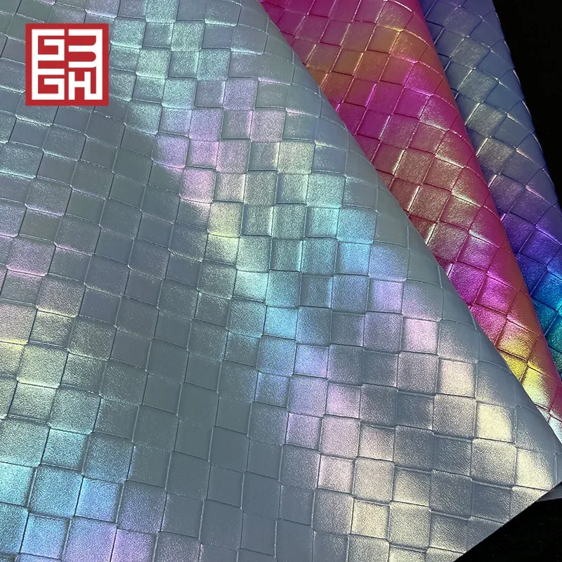 PVC Glitter Gradient Large Checkered Leather Laser Segmented Color Woven Texture Bag Gift Box Jewelry Decoration Leather