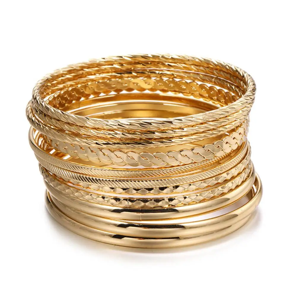 Chain Bracelet 12pcs Punk Curb Cuban For Women Miami Boho Thick Gold Color Charm Bangles