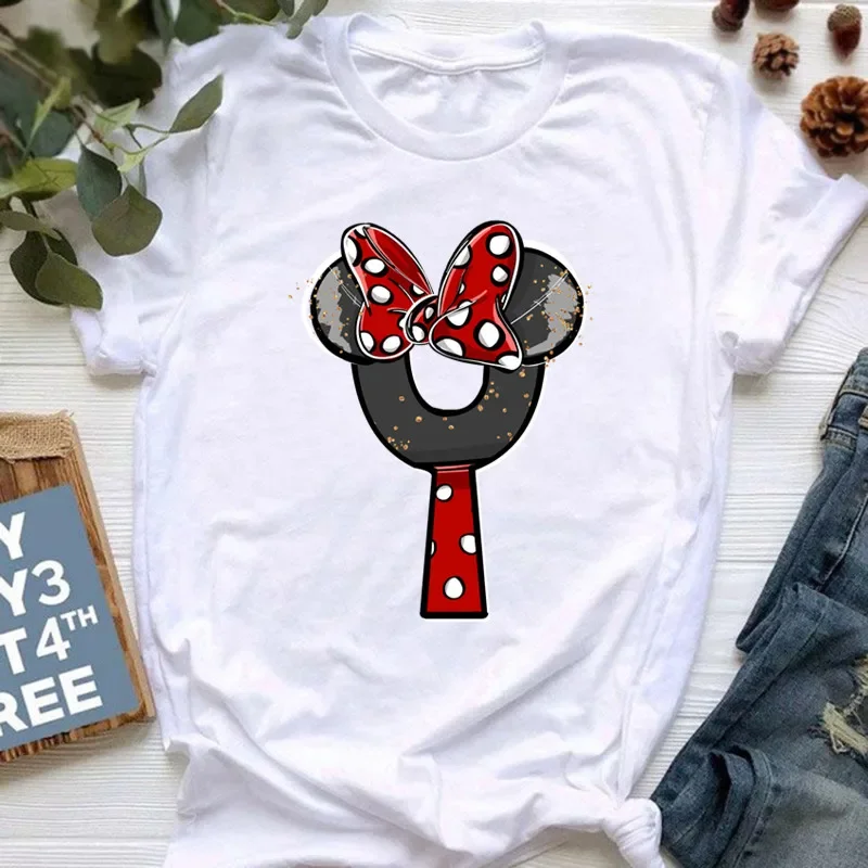 thumbnail image 1 of Ropa de verano de manga corta de Disney para niños, camisetas de algodón con estampado de letras de Minnie Mouse, camisetas de la AZ para niños, camisetas Y2k para niños y niñas, 1 of 5