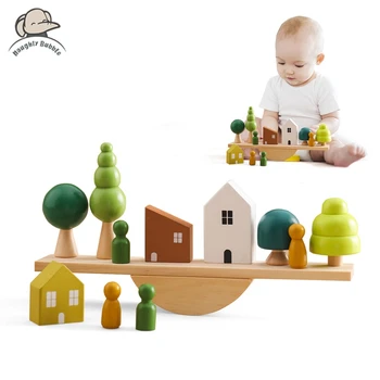 Montessori Sensory Stacking Toys β Wooden Forest Houses Blocks for Early Learning 1