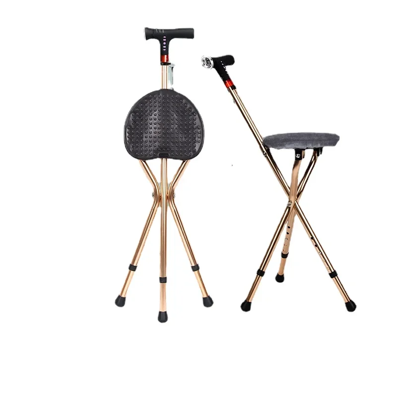 

Frosted Handle Crutch Chairs with Alarm Non-slip Walking Stick with Seat Elderly Retractable Multi-functional Three-legged Cane