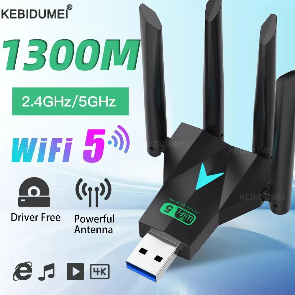 1300Mbps Usb 3.0 Wifi Adattatore Usb Dual Band 2.4G/5Ghz Wi-Fi Dongle 4 Antenna Ricevitore Wireless Per Pc/Laptop Driver Gratuito
