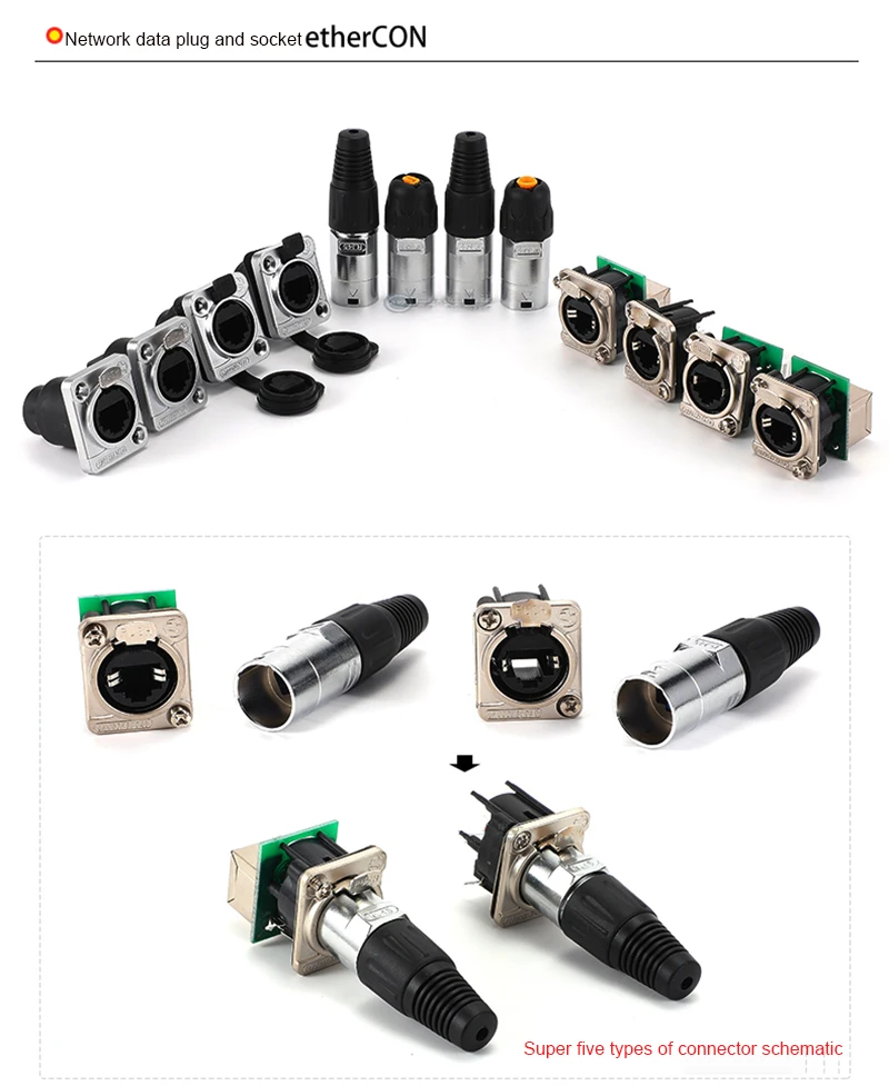 EtherCON RJ45 CAT6 Chassis-Anschlüsse, Metallflansch, abschließbare Leiterplatte, vertikal montiert, Aufnahme für Audio-Video-LED-Beleuchtungsnetzwerk – Detail 23