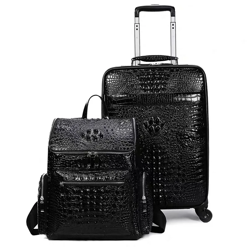 100% Real Leather travel luggage with handbag men head cowhide universal wheel crocodile pattern suitcase 20 inch boarding case - Image 5