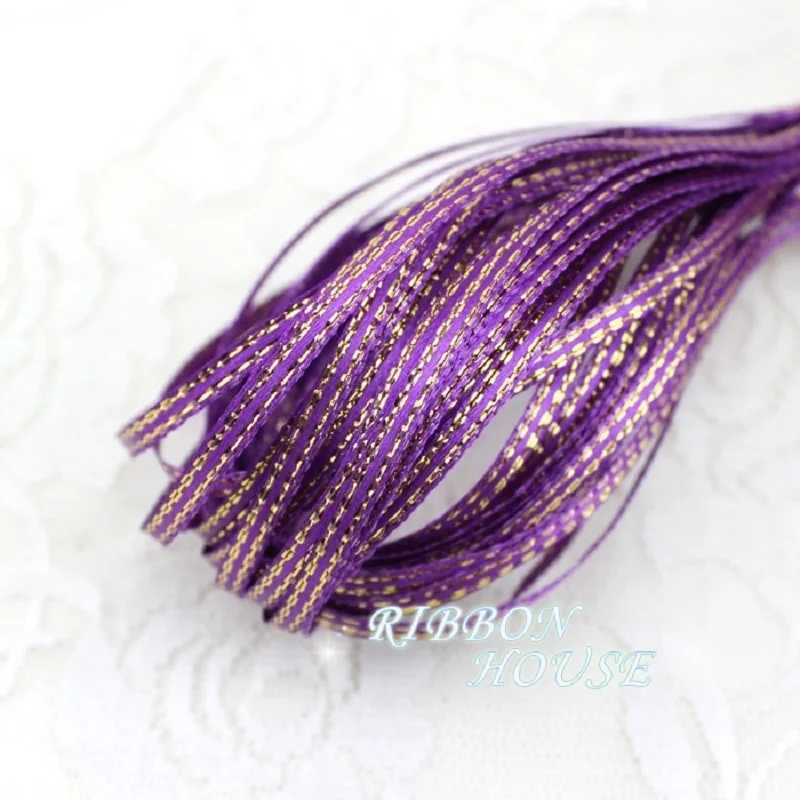 (40 Meters/lot) 1/8'' (3mm) Gold Edge Satin Ribbons Wholesale Handwork DIY Jewelry Decorative Accessories Key Bag