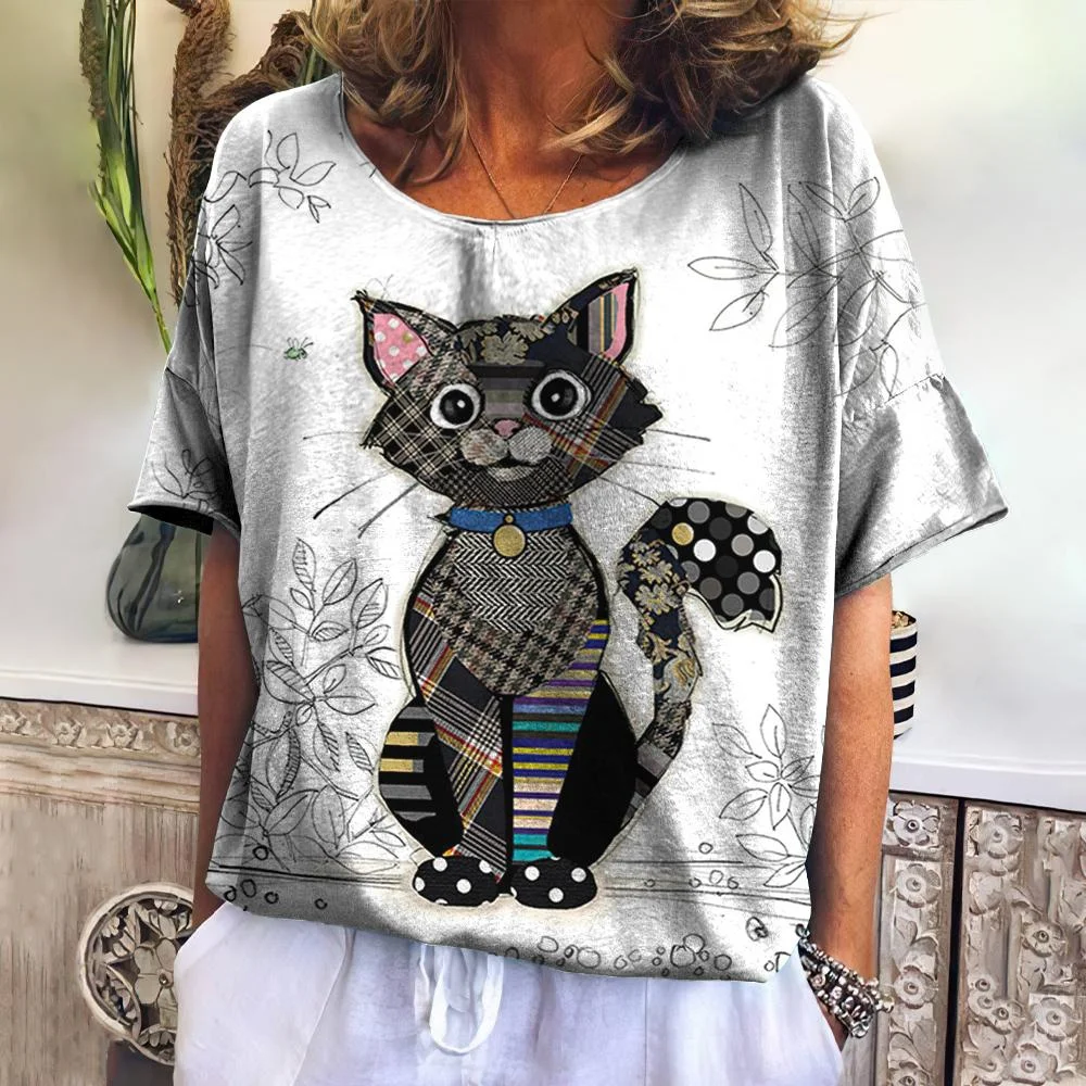 

Summer Cool Women's T-shirt 3D Printed Cute Cat Fashion Street Outdoor Casual New Harajuku Animal T-shirt Short Sleeve Loose Com