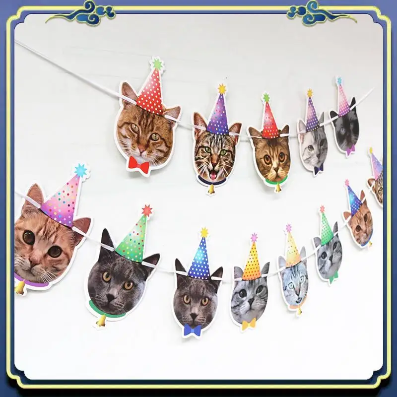 Pet Birthday Banner Cartoon Cute As Shown Paper Cat Dog Birthday Party Hanging Banners