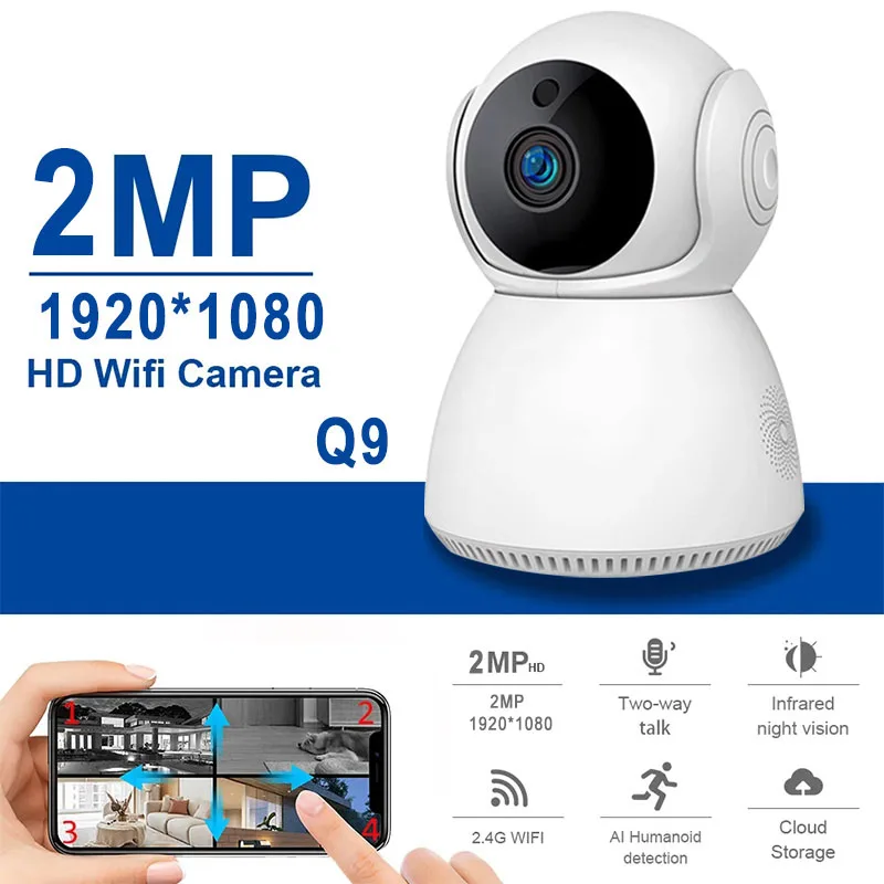 무선 CCTV 비디오 감시 스마트 카메라, IP 와이파이 네트워크, IR 야간 투시경, PTZ 홈 보안 카메라, 실내 355 °, V380, 2MP