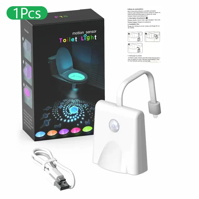מנורת לילה לשירותים עם חיישן תנועה ומקרן כוכבים 7 צבעים נטענת לקישוט מנורת לילה LED לחדר האמבטיה