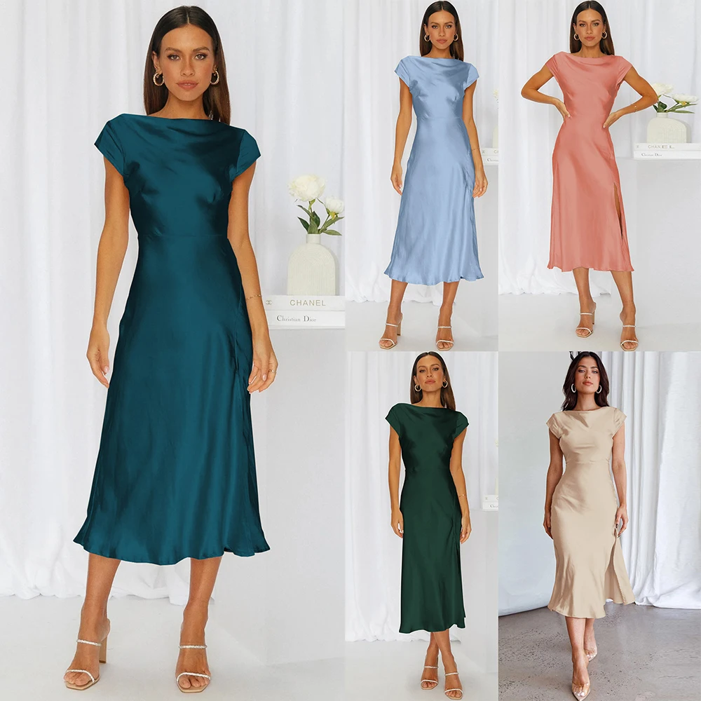 Summer Women Elegent One Piece Party Stain Dress Sexy Backless Slim Vestidos