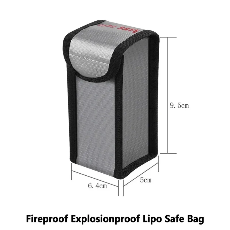 Sac de sécurité LiPo ignifuge et anti-explosion de taille compacte, idéal pour transporter des batteries de drone RC FPV.