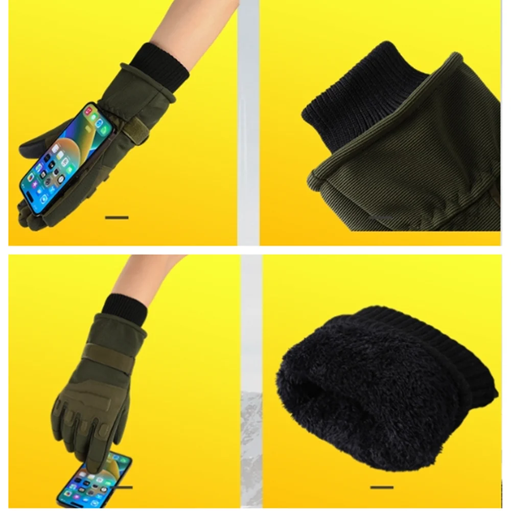 Winter Hunting Gloves Men Warm Thick Skiing Full Finger Gloves Touchscreen Outdoor Winter Black Hunting Protection