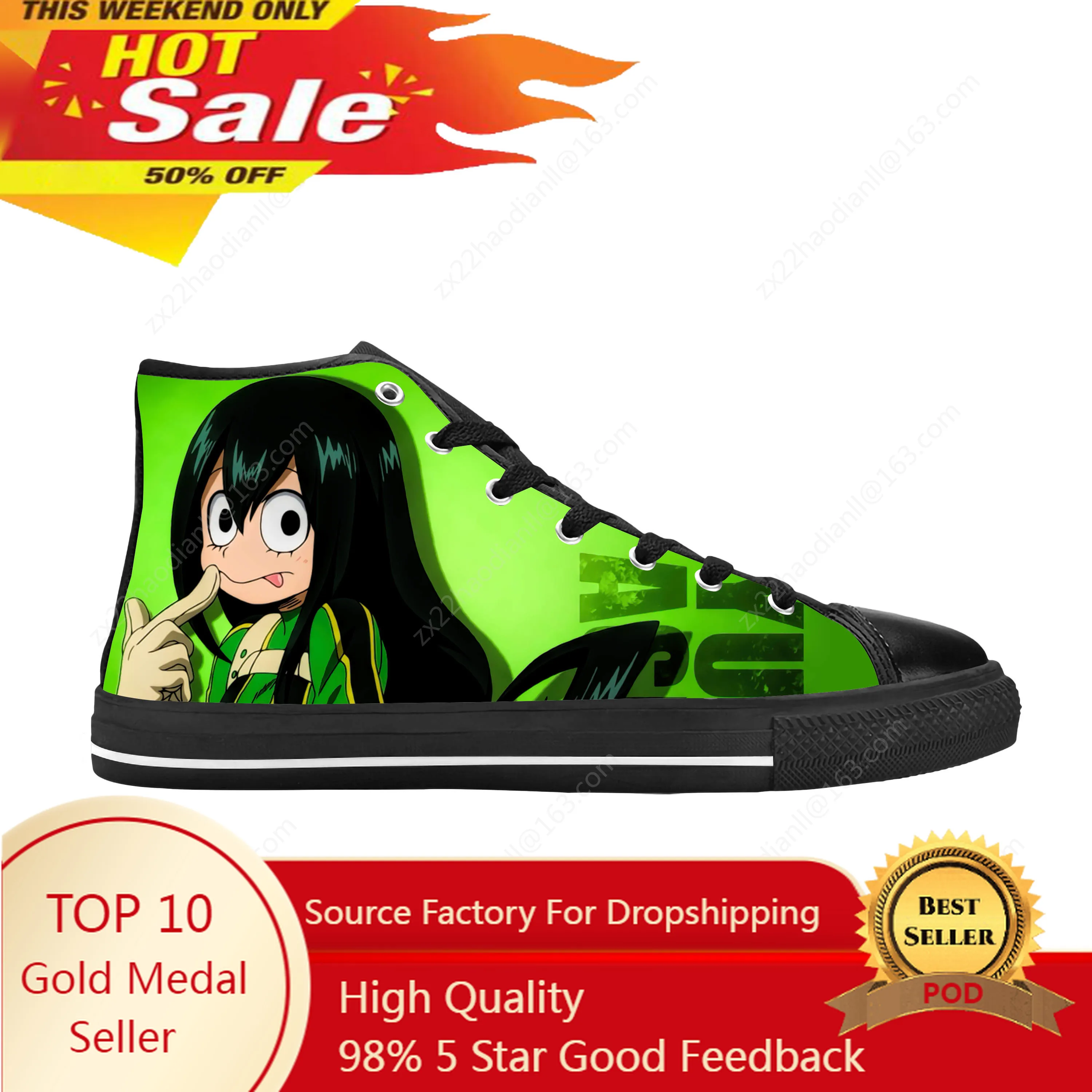 Japanese Anime My Hero Academia Asui Tsuyu Froppy Casual Cloth Shoes High Top Comfortable Breathable 3D Print Men Women Sneakers