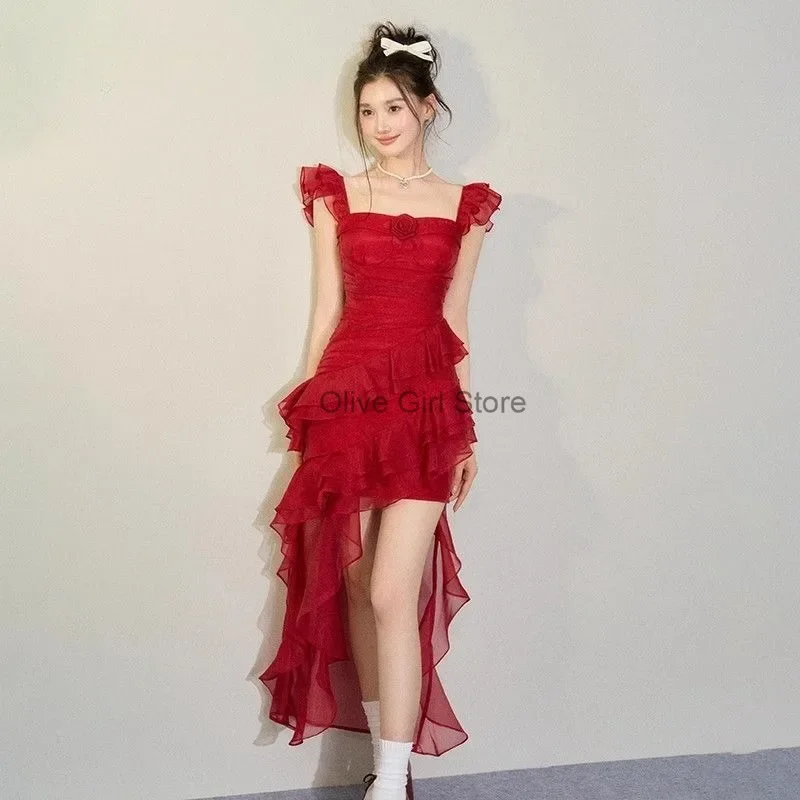 Vestito Rosso Abito Corto Con Coda Abito Rosso Estivo Abito Da