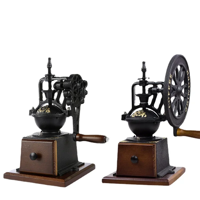 

Retro cast iron large rocker hand crank grinder Manual coffee grinder Metal gear household grinder