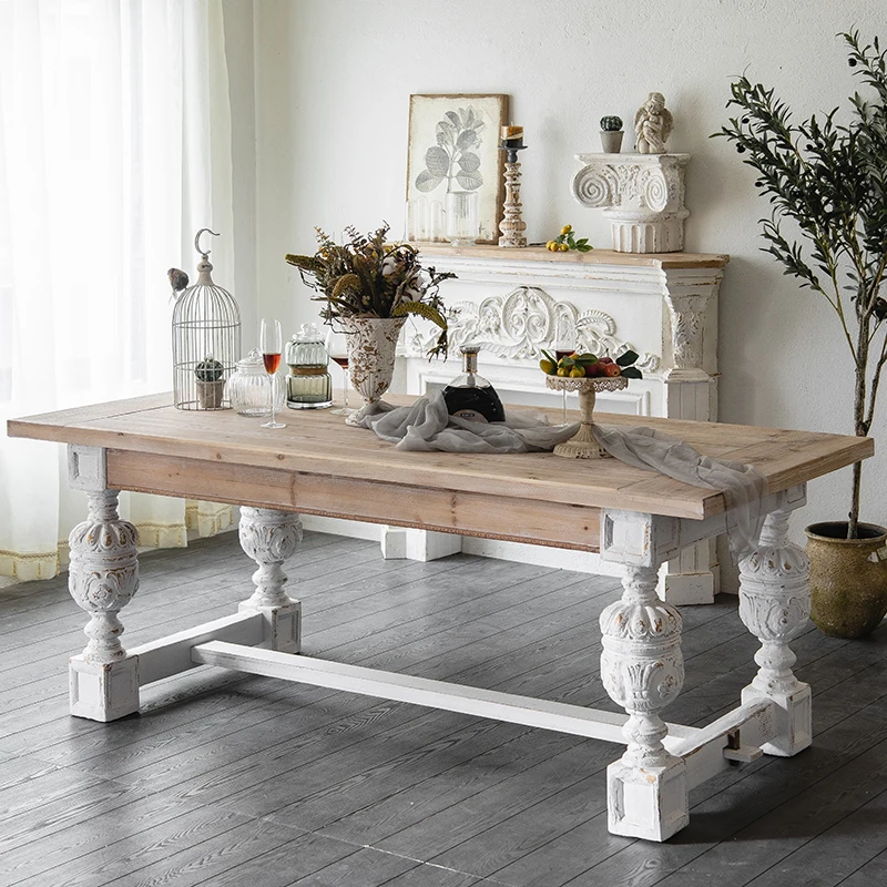 

retro solid wood dining table, small unit, internet popular rectangular table, villa restaurant, creative Roman dining table