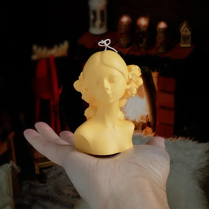 3D Rose Blindfolded Eye Closing Girl Silicone Candle Mold Handmade Candle Making Kit DIY Plaster Resin Soap Production Tool