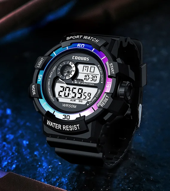 COOBOS 30M Waterproof Digital Watch for Men Sports Electronic LED 