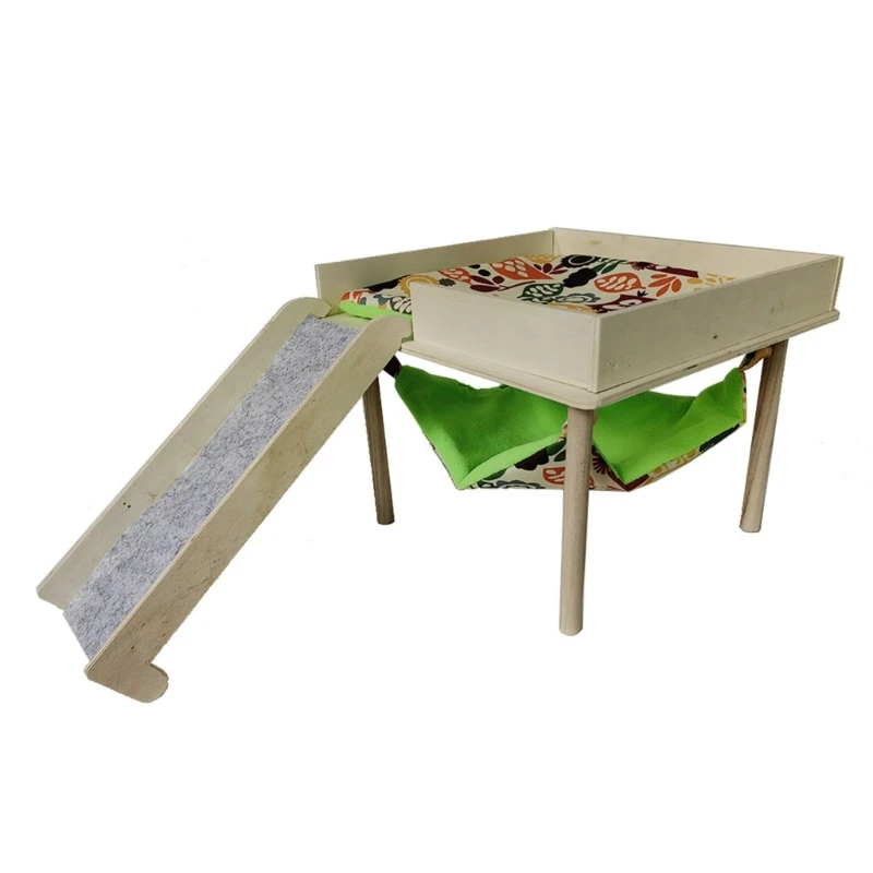 

Natural Wood Hamster Climbing Platform with Hammock Guinea Pigs Wood Hideout for Hamster Hedgehogs Mouse Chipmunk