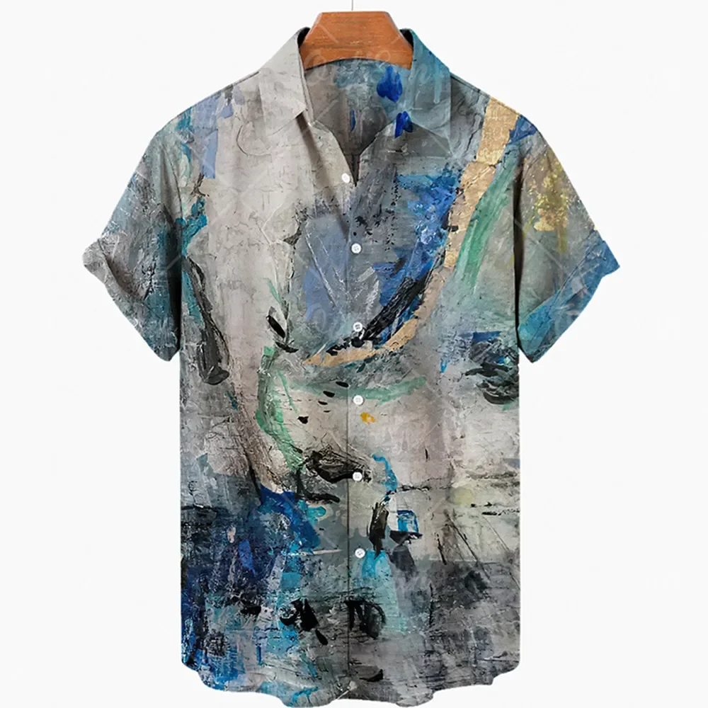 

Irregular Pattern Floral Punk Mens Summer Hawaiian Beach Shirts 3D Printing Wind Luxury Designer Vintage Clothes Oversized Y2k