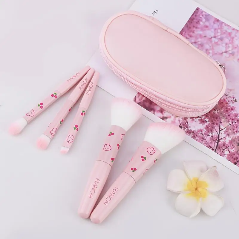 5-Piece Charming Compact Makeup Brush Set with Case