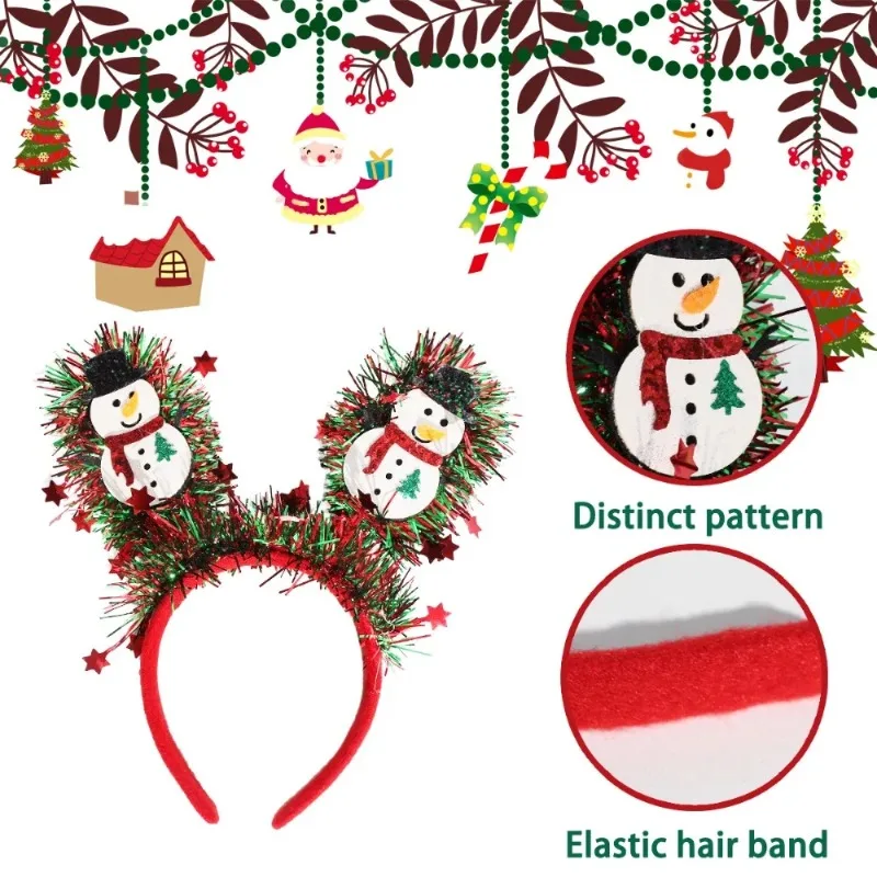 Christmas Glitter Hair Accessories Cartoon Snowman Xmas Tree Elk Headbands 2025 Christmas Party Decoration Hairbands New Year