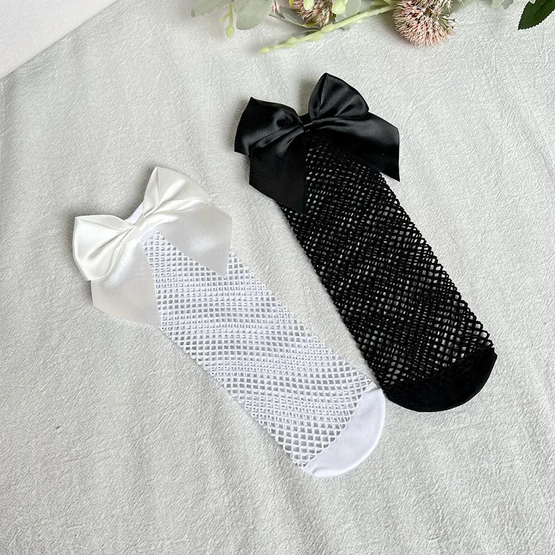 Summer Big Bow Baby Girls Mesh Socks Infant Breathable Fishnet Knee High Sock Toddler Kids Lace Long Socks For 0-5Years kids socks baby socks girls socks