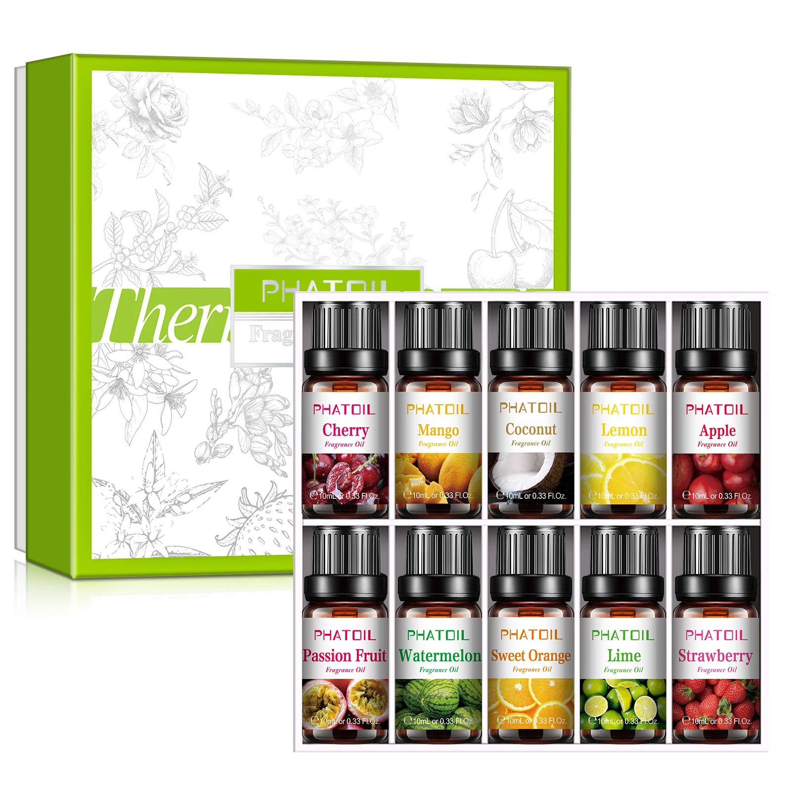 Phatoil 10pcs Gift Box Fruit Fragrance Essential Oils Lime Mango