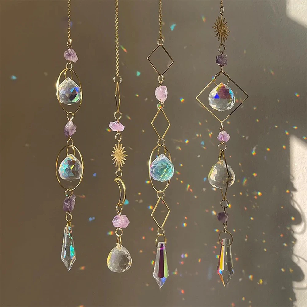 Sun Catcher Crystal Pendant Sun Catchers Window Ornament Garden Suncatcher Crystal Pendant Hanging Rainbow Maker Prism Crystal Chain for Window Drop Bell Christmas Tree Home Decor 1PCs