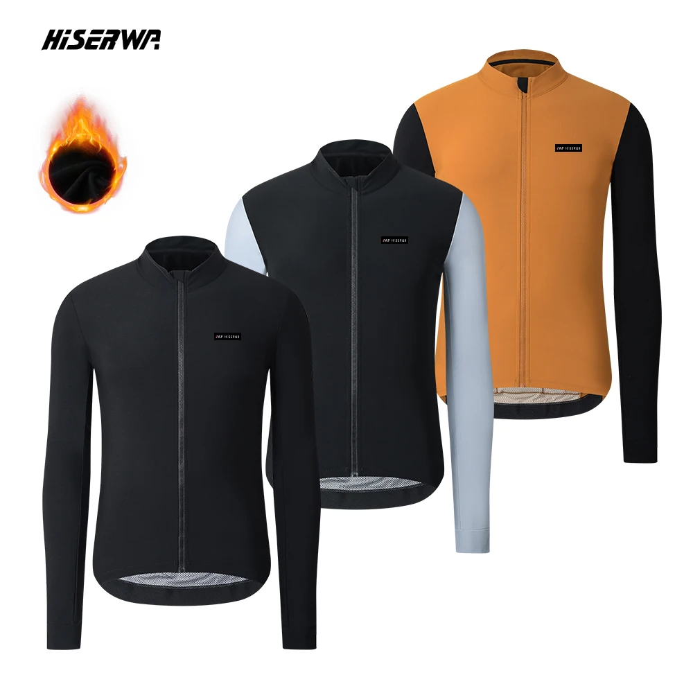

HISERWA Winter Cycling Jersey Men Thermal Fleece MTB Bicycle Clothing Outdoor Warm Long Sleeve Bike Tops Maillot Ciclismo Hombre