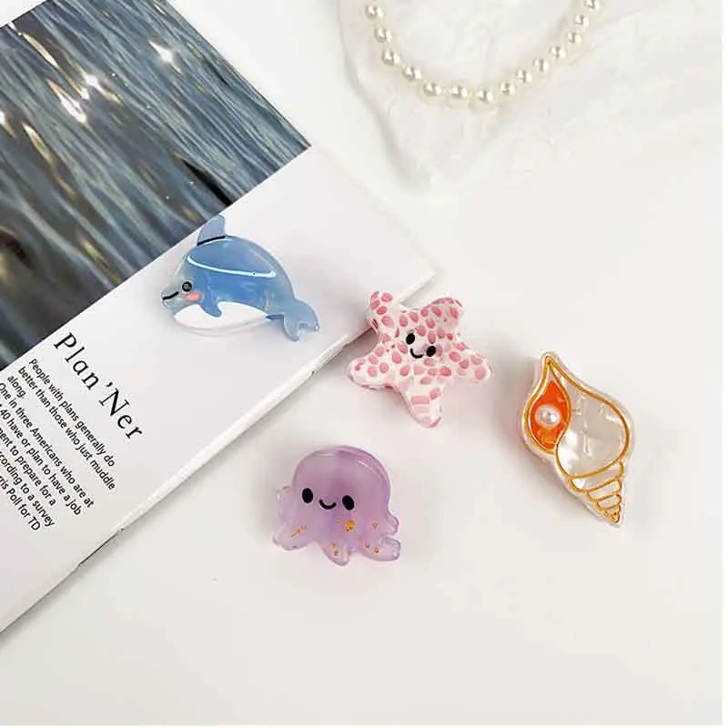 8/6/4Pcs Acetate Ocean Animal Hair Clips Summer Beach Non-Slip Hair Claws Crab Starfish Whale Hair Accessories for Women Girl