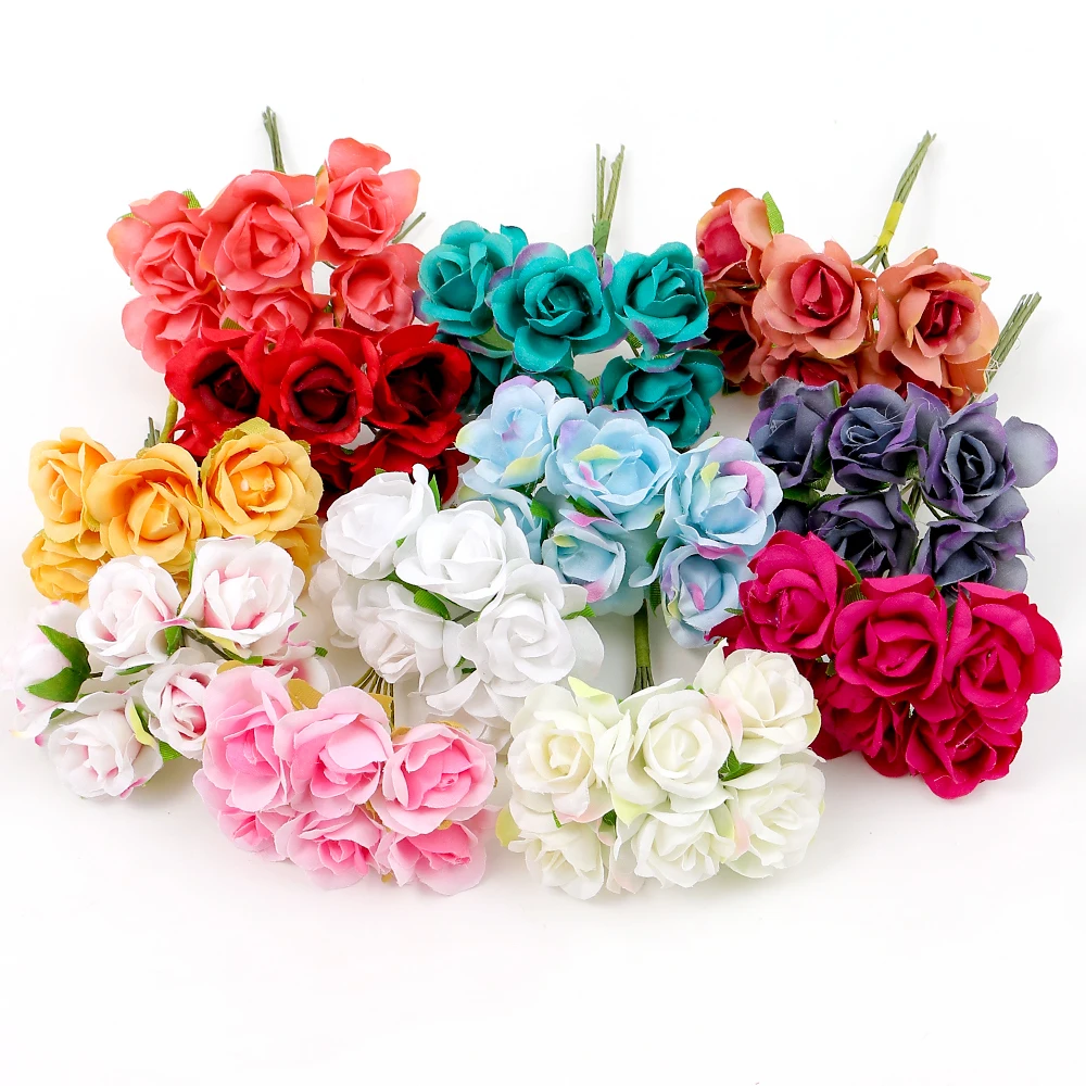 6/18/36/72 Pcs Mini Rose Artificial Flowers Wedding Party Decoration