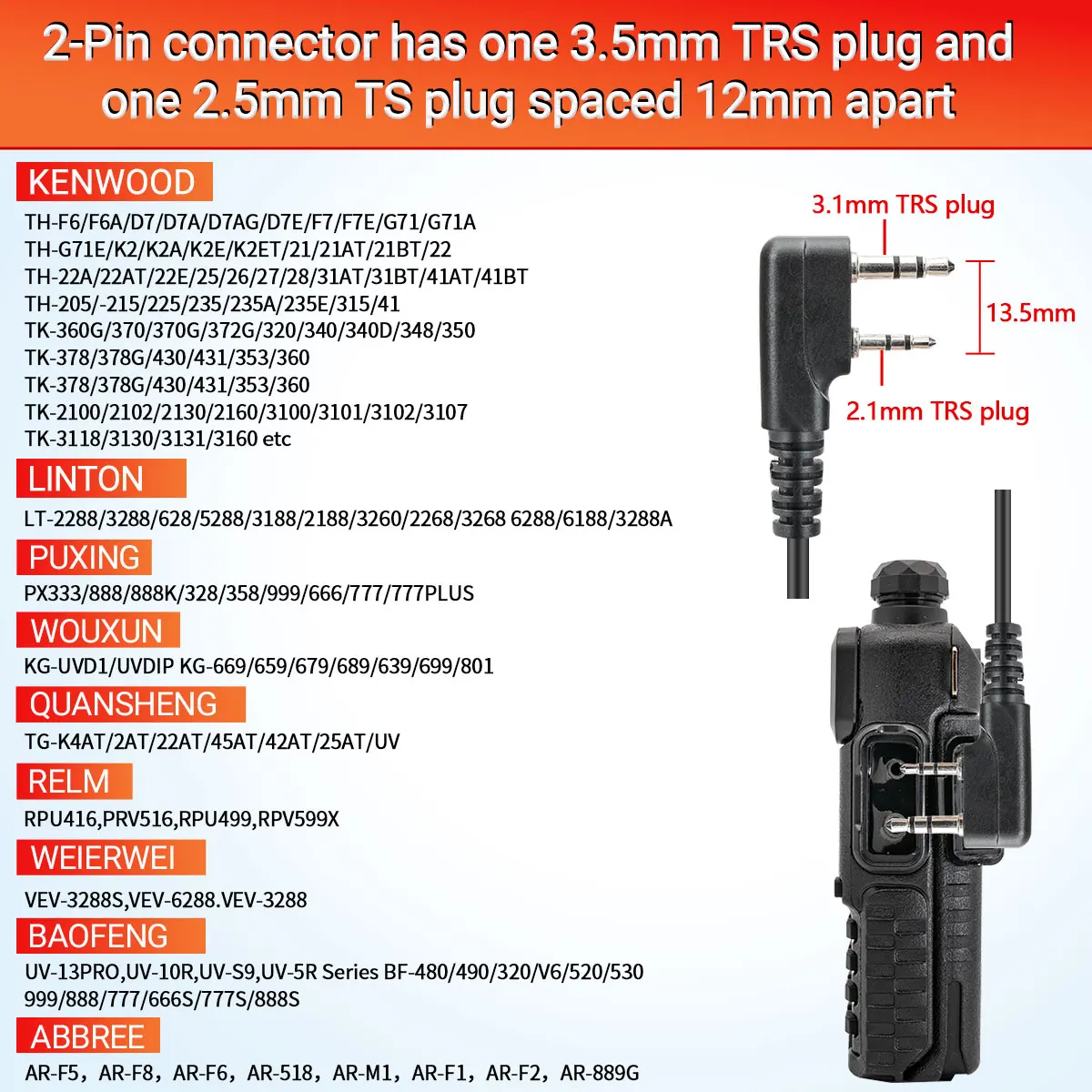 BAOFENG-G-Shape Ear Hook Headset, 2 pinos, fone de ouvido, PTT para Baofeng, UV5R, UVS9, UV-13, UV-17, UV-21, UV16 PRO PLUS, Walkie Talkie, 2pcs