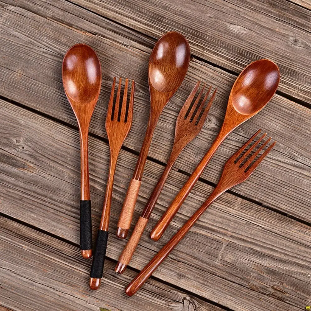 Natural Wooden Spoon Handmade Dinner Kit Wooden Fork Kitchen Accessories