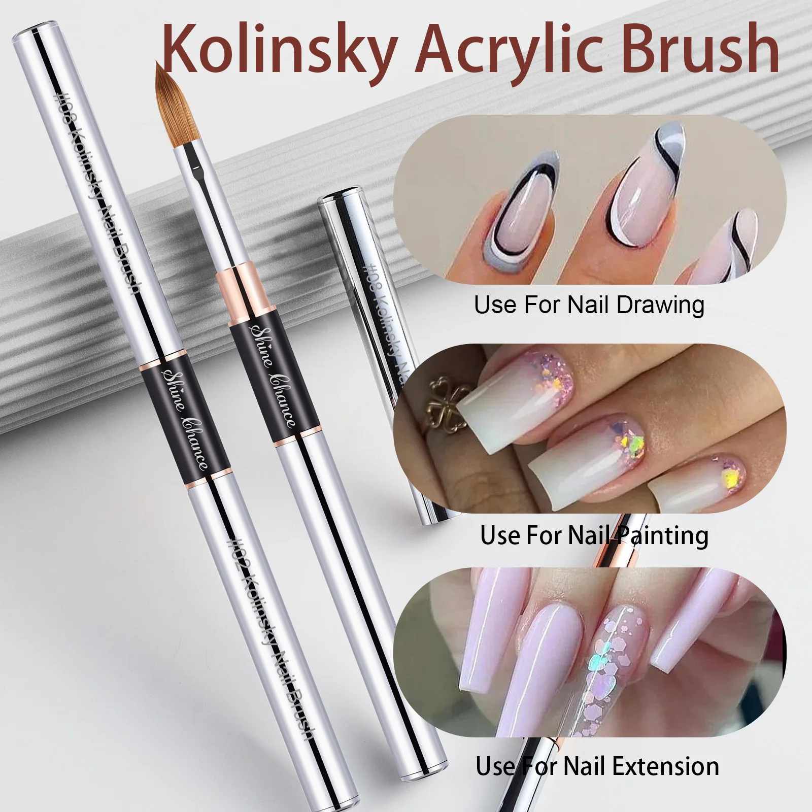100% Kolinsky Acrylic Nail Art Brush  Handle Nail Art Mink Brush Gel Builder Nail Tools Manicure Brush Drawing Tools 2