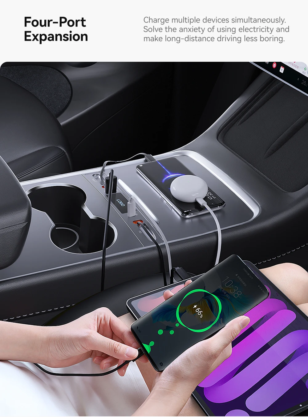 For Tesla Model 3 Y 2023 27W Quick Charger USB Shunt Hub Intelligent Docking Sta