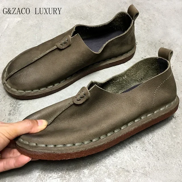 barefoot shoes Men's genuine leather oxford women's natural leather loafers shoes retro single cowhide handmade 43 44 shoes 2