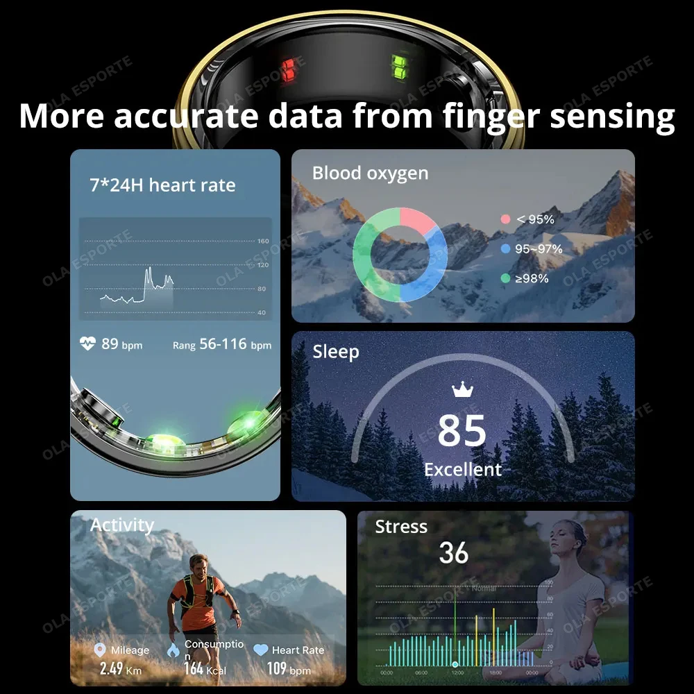 New Smart Ring Heart Rate Blood Pressure Blood Oxygen Sleep Monitor  Waterproof Smart Ring Women Men Rings for Android IOS 2025