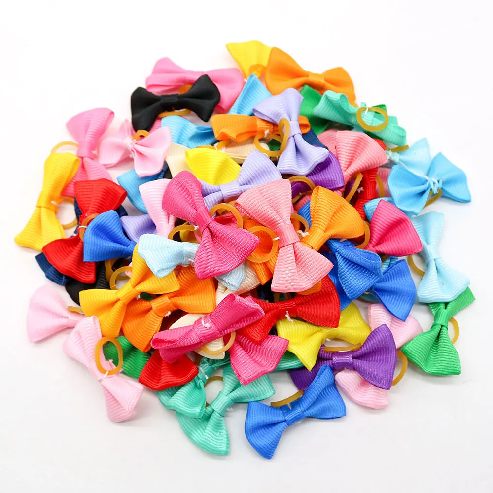 10/20/30pcs Cute Pet Dog Hair Bows Solid Grooming Bows with Rubber Band Gifts for Small Dogs Hand-made Headwear Dog Supplies 6