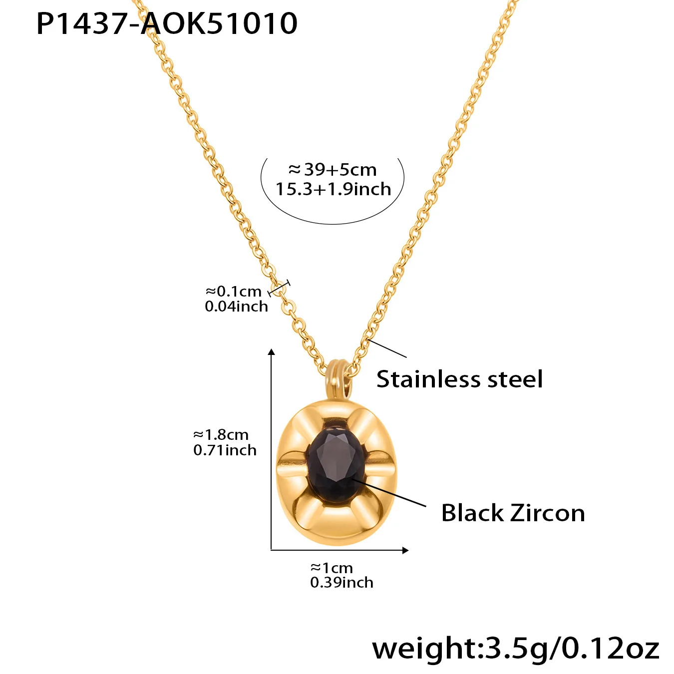 Edelstahl 18K Vergoldete Kette Halskette Für Frauen Mit Schwarzem Zirkon Oval Anhänger Halskette Femme Exquisite Schmuck Geschenk Sa0Bada84F2F448A5B72923697262D107L