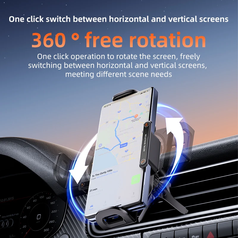 Foldable Vent Wireless Charging Phone Holder with Electric Rotation