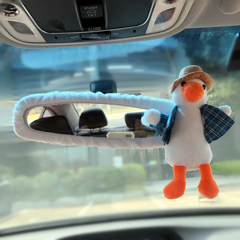 Creative Cute Panda Devil Horns Bow Doll Car Mirror Cover Decoration New Cartoon Animal Reverse Mirror Car Interior Accessories