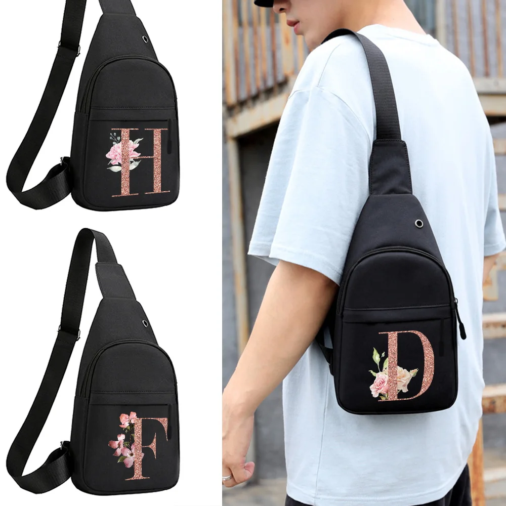

Men Chest Bags USB Charging Fanny Pack Small Short Trip Travel Shoulder Bag Rose Letter Print Handbag Outdoor Crossbody Gym Bag