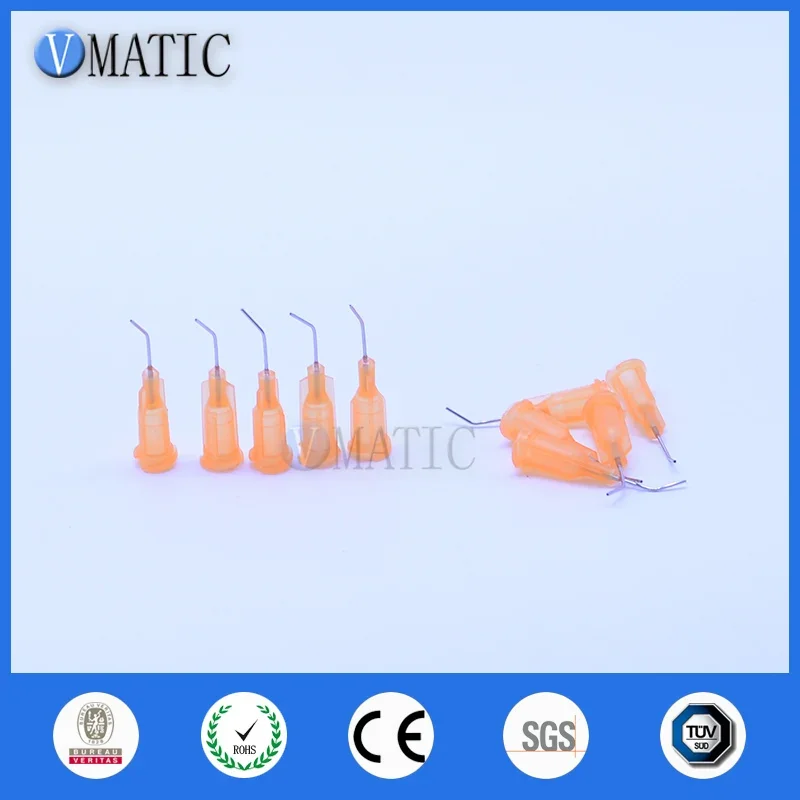 100PCS 23G Orange 0.5"tubing, 45degree bend TE Premier Bent Dispensing Tips Blunt End Stainless Steel Dispensing Tips